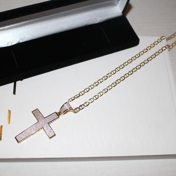 6MM MARINER CHAIN TWO-TONE 14K GOLD w/ XL CROSS